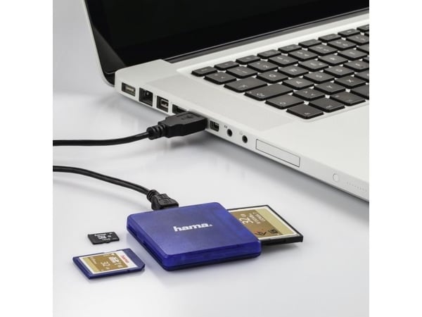 Hama 00124131, CF, MicroSD (TransFlash), MicroSDHC, MicroSDXC, SD, SDHC, SDXC, Blå, 480 Mbit/s, USB 2.0, 55,6 mm, 9,3 mm