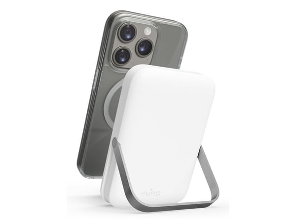 PURO Stand Power Mag, 5000 mAh, Lithium Polymer (LiPo), Trådløs lading, 5 V, Sølv, Hvit