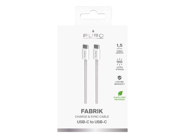 PURO PUCCCFABK415MTBEG, 1,5 m, USB C, USB C, USB 2.0, Beige, Hvit