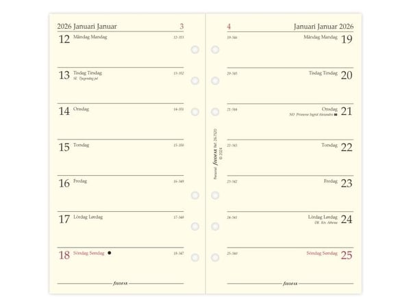 Refill Personal 2026 Uge Per Siden Svensk/Dansk/Norsk