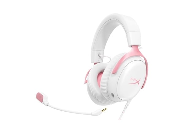 HyperX Cloud III – gaming-headset (vitt/rosa), Kabel, 10 - 21000 hz, Spela, 308 g, Headset, Rosa, Vit
