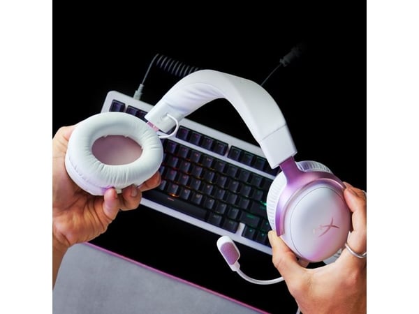 HyperX Cloud III – gaming-headset (vitt/rosa), Kabel, 10 - 21000 hz, Spela, 308 g, Headset, Rosa, Vit