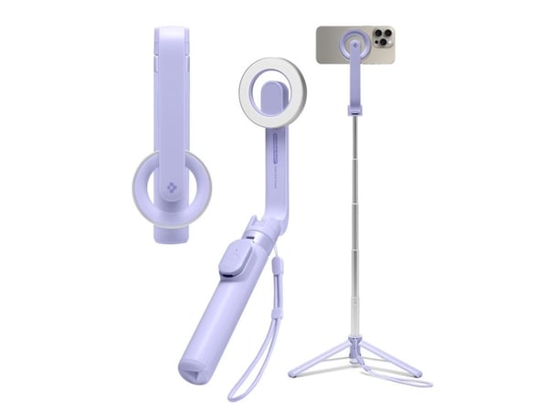 Spigen MagSafe Tripod Selfie Stick, smarttelefon, lavendel, Apple, akrylnitrilbutadienstyren, aluminium, polykarbonat (PC), silikon, 2 kg, 62 cm