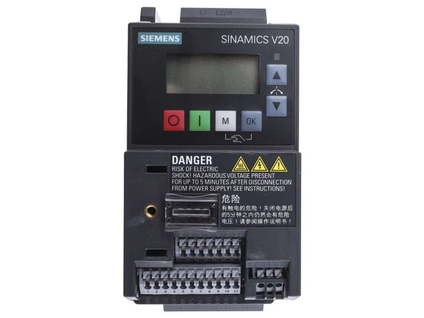 SINAMICS V20 1AC200-240V -10/+10% 47-63HZ nimellisvirta 0,75KW / 1HP, koko: FSAB 68x142x128(WXHXD), Integroitu