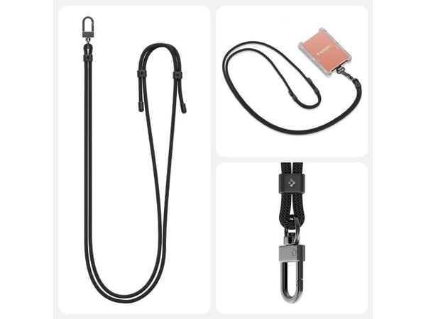 Spigen Cross Body Strap, Halsrem, Sort, Stof, Metal, Universel, 1 stk