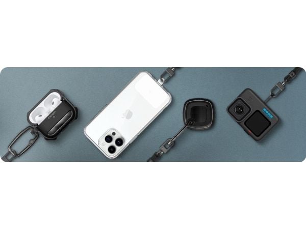Spigen Cross Body Strap, Halsrem, Sort, Stof, Metal, Universel, 1 stk