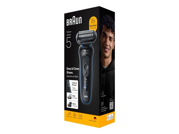 Braun Series 5 52-B1650S, Barberingsmaskin, Blå, Knapper, Batteri, Innebygd batteri, 50 min