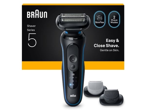 Braun Series 5 52-B1650S, Barberingsmaskin, Blå, Knapper, Batteri, Innebygd batteri, 50 min