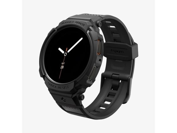 Spigen Rugged Armor Pro, Etui + bånd, Smartklokke, Sort, Samsung, Watch 8 (44mm), Termoplastisk polyuretan (TPU)