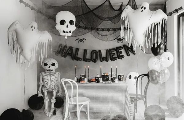 PartyDeco Skeleton XXL, Decoration, Foil, White, Image, Halloween, CE