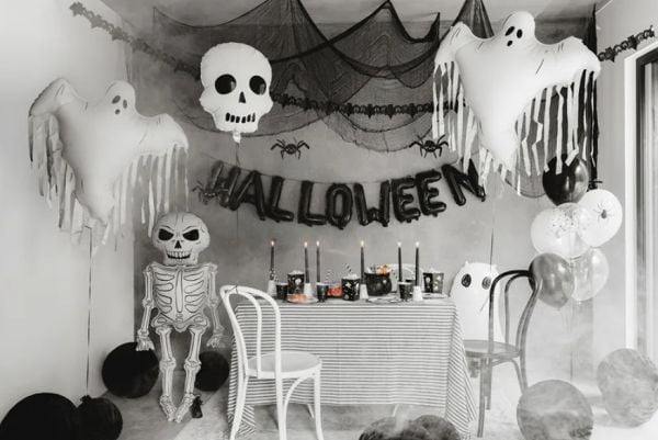 PartyDeco Skull, Dekorasjon, Folie, Hvit, Bilde, Halloween, Gutt/Jente