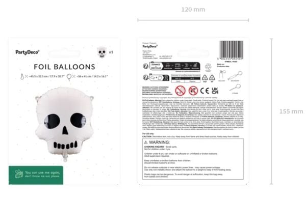 PartyDeco Skull, Dekorasjon, Folie, Hvit, Bilde, Halloween, Gutt/Jente