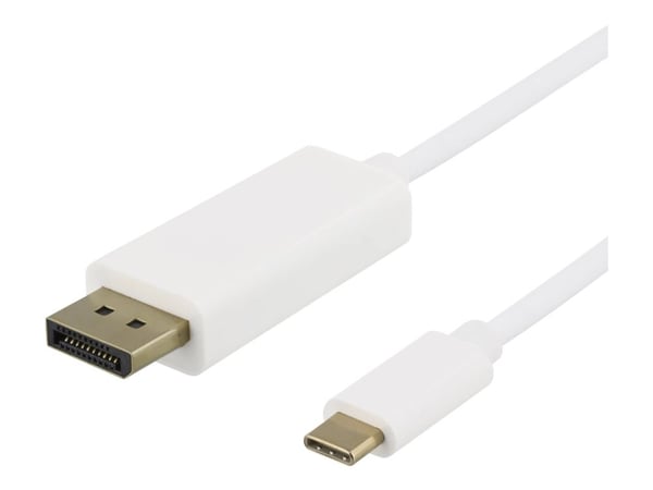 DELTACO - Adapterkabel - 24 pin USB-C (hane) till DisplayPort (hane) - 1 m - 4K60Hz (3840 x 2160) stöd - vit