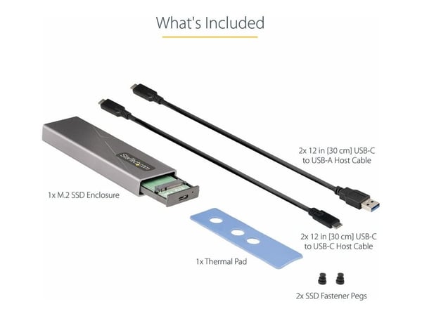 StarTech.com M2-USB-C-NVME-SATA, SSD-kotelo, M.2, M.2, 10 Gbit/s, USB-liitettävyys, Harmaa