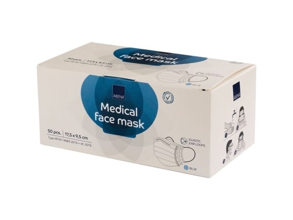 Ansiktsmaske, ABENA Excellent, 3-lags, blå, engangs - (50 stk.)