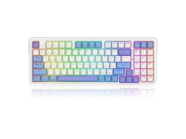 REDRAGON K664WBP-RGB-PRO Gloria Pro, Ledning & Trådløs, USB + RF Wireless + Bluetooth, Mekanisk nøkkelbryter, Hvit, Blå, Lilla