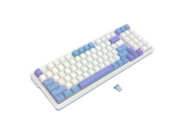 REDRAGON K664WBP-RGB-PRO Gloria Pro, Ledning & Trådløs, USB + RF Wireless + Bluetooth, Mekanisk nøkkelbryter, Hvit, Blå, Lilla