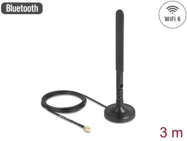 Delock - Antenne - dipol - Wi-Fi - 3 dBi - rundtstrålende - innendørs, magnetmonterbar