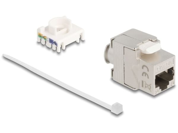 Delock - Keystone module - RJ-45 (hunn) til LSA (hunn) vinklet - CAT 6a - short, slank - sølv, hvit