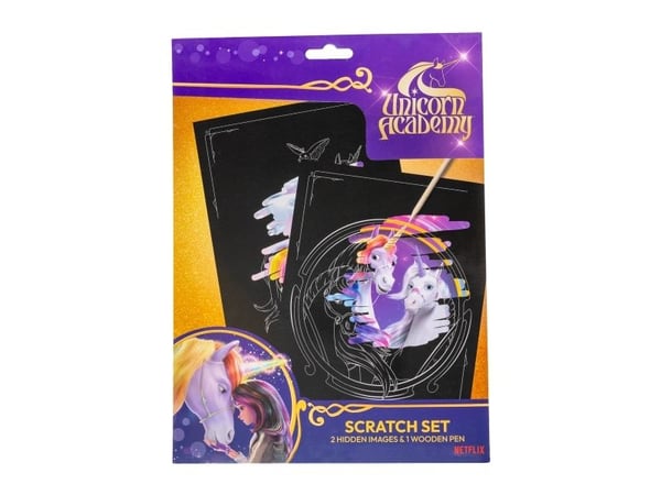 UNICORN ACADEMY, Scratch set med penna