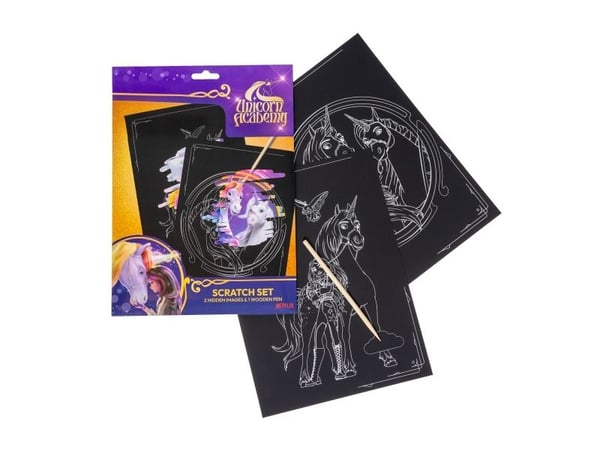 UNICORN ACADEMY, Scratch set med penna