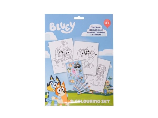 BLUEY färgläggningsset med 6 kritor, papperskuvert