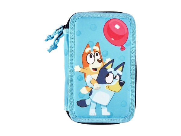 BLUEY pennal 2 rom fylt: 300D RPET-nylon, A6 notatbok, spisser, linjal 15 cm, 12 fargeblyanter, 2 blyanter, viskelær