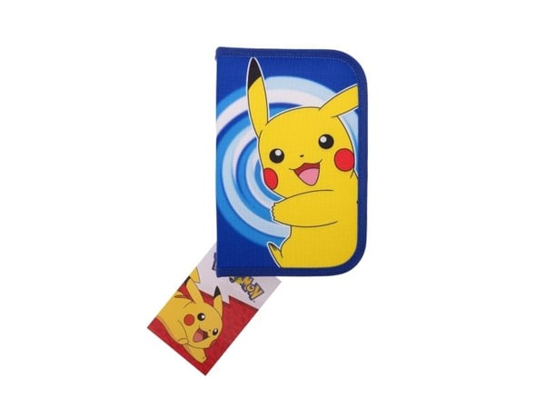 Pokémon pennal med enkel skuff, 300D kraftig nylon, 20 x 12.8 x 3 cm (innhold: 8 trekantede fargeblyanter, 1 trekantet blyant, blyantspisser, 15 cm...