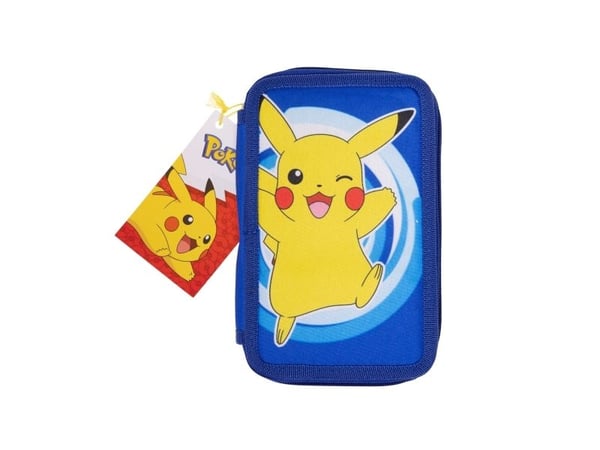 POKÉMON 2-fack fylld pennfodral, 300D polyester, 19,5 x 12,5 x 5 cm Innehåll: 15 cm linjal med 4 färgklistermärken, 2 triangulära vässade pennor, 1...
