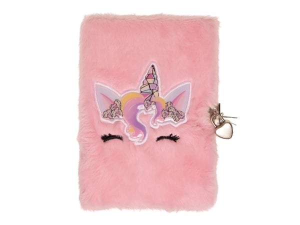 UNICORN GEMS, Dagbok m/lås, PLUSH omslag, m/toppkort