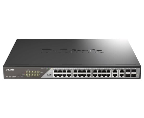 D-Link DSS 200G-28MPP - Switch - Styrt - 24 x 10/100/1000 (PoE) + 4 x kombo-SFP - rackmonterbar - PoE (518 W)