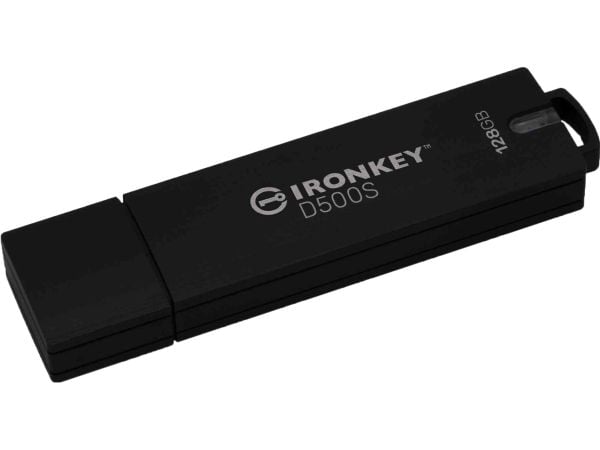 Kingston Technology IronKey D500S, 128 GB, USB A-tyyppi, 3.2 Gen 1 (3.1 Gen 1), 260 MB/s, Suojus, Musta