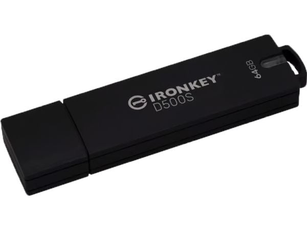 Kingston IronKey D500S - USB-flashstasjon - kryptert - FIPS 140-3 Level 3 - 64 GB - USB 3.2 Gen 1 - TAA-samsvar