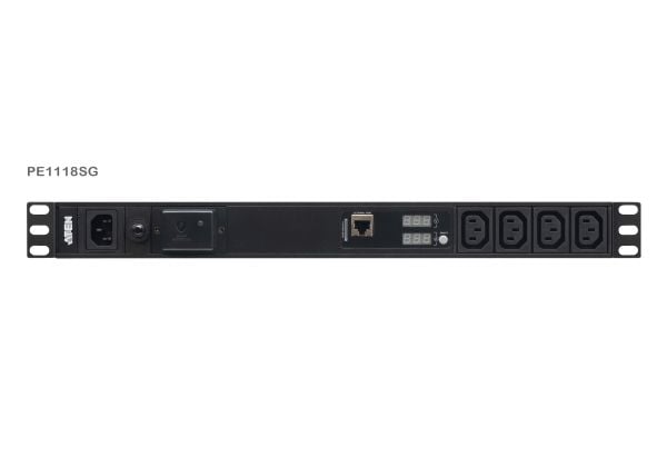 ATEN PE1118SG-AT-G, Grunnleggende, Målte, 1U, Sort, LCD, 18 AC-utganger, C13 kopling