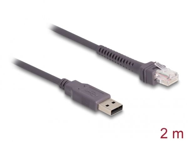 Delock - Strekkodeskannerkabel - USB-type A (hann) til RJ-50 (hann) - 2 m - grå