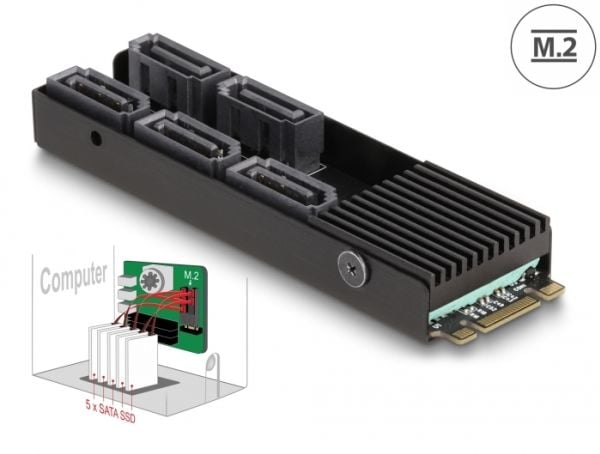 Delock Converter M.2 2280 Key B+M hann til 5 x SATA med kjøleribbe