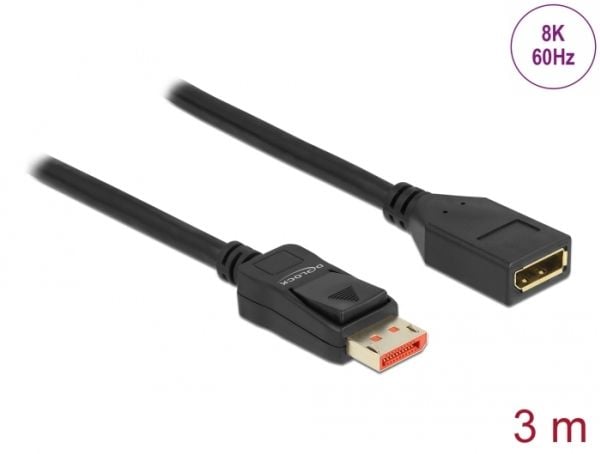 Delock - DisplayPort-forlengelseskabel - DisplayPort (hann) til DisplayPort (hunn) - DisplayPort 1.4 - 3 m - støtte for 8K UHD (7680 x 4320) - svart