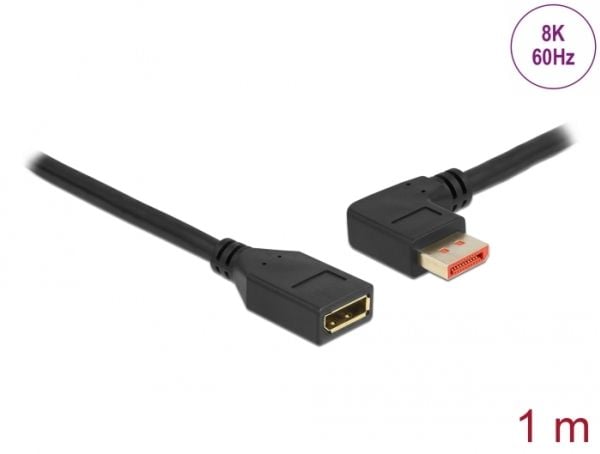 Delock - DisplayPort-forlengelseskabel - DisplayPort (hann) venstre-vinklet til DisplayPort (hunn) - DisplayPort 1.4 - 1 m - 8 K 60 Hz (7680 x 4320...
