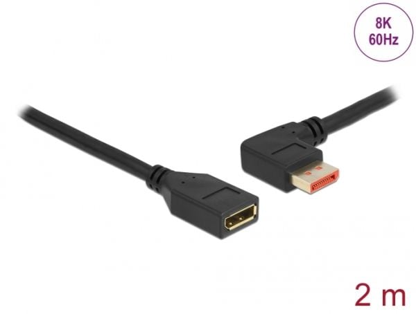 Delock - DisplayPort-forlengelseskabel - DisplayPort (hann) vinklet til DisplayPort (hunn) - DisplayPort 1.4 - 2 m - 8 K 60 Hz (7680 x 4320) støtte...