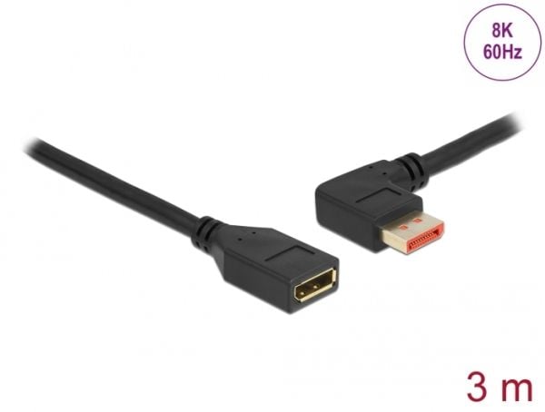 Delock - DisplayPort-forlengelseskabel - DisplayPort (hann) venstre-vinklet til DisplayPort (hunn) - DisplayPort 1.4 - 3 m - 8 K 60 Hz (7680 x 4320...