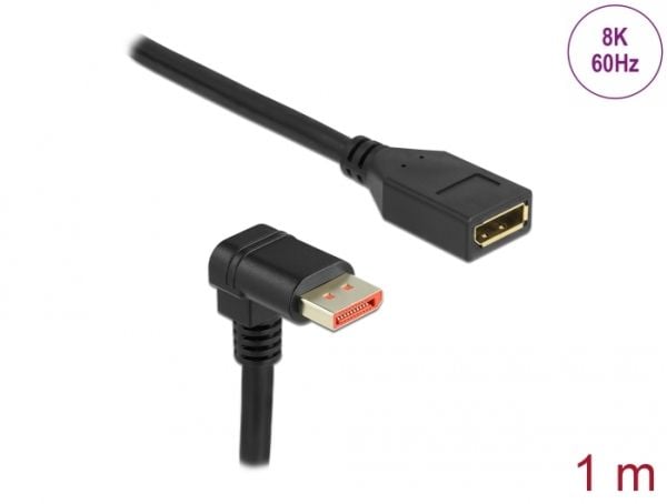 Delock - DisplayPort-forlengelseskabel - DisplayPort (hann) nedvinklet til DisplayPort (hunn) - DisplayPort 1.4 - 1 m - 8 K 60 Hz (7680 x 4320) stø...