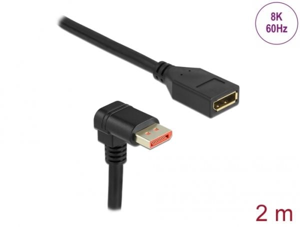Delock - DisplayPort-forlengelseskabel - DisplayPort (hann) nedvinklet til DisplayPort (hunn) - DisplayPort 1.4 - 2 m - 8 K 60 Hz (7680 x 4320) stø...