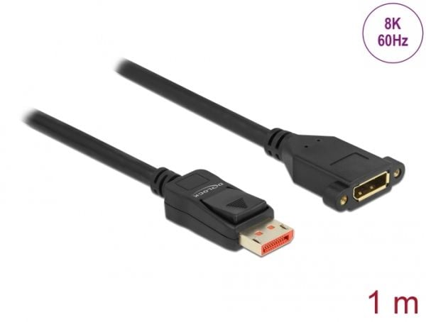 Delock - DisplayPort-forlengelseskabel - DisplayPort (hann) låst til DisplayPort (hunn) panelmonterbar - DisplayPort 1.4 - 1 m - 8 K 60 Hz (7680 x ...