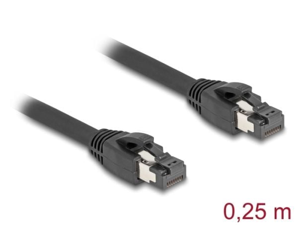 Delock - Nettverkskabel - RJ-45 (hann) til RJ-45 (hann) - 25 cm - 7.5 mm - S/FTP - CAT 8.1 - uten hindringer, up to 40 Gbps data transfer rate - svart