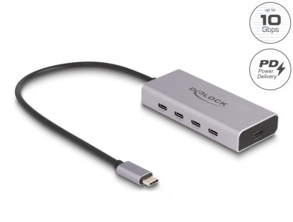 Delock - Hub - 10 Gbps, PD 85W, med 30 cm tilkoblingskabel - 5 x USB-C - stasjonær