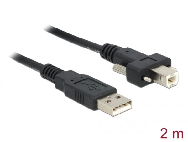Delock - USB-kabel - USB-type B (hann) til USB (hann) - 2 m - tommelskruer - svart