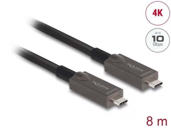 Delock - USB-kabel - 24 pin USB-C (hann) til 24 pin USB-C (hann) - USB 3.2 Gen 2 / DisplayPort 1.4 - 20 V - 3 A - 8 m - Active Optical Cable (AOC),...