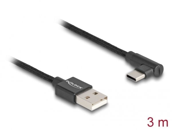 Delock USB 2.0 Kabel Typ-A Stecker zu USB Type-C Stecker gewinkelt 3 m schwarz