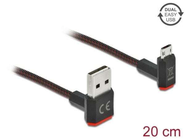 Delock Easy - USB-kabel - USB (hann) opp/ned-vinklet, vendbar til Micro-USB type B (hann) opp/ned-vinklet, vendbar - USB 2.0 - 20 cm - svart