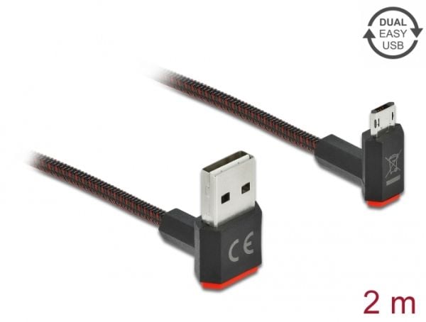 Delock Easy - USB-kabel - USB (hann) opp/ned-vinklet, vendbar til Micro-USB type B (hann) opp/ned-vinklet, vendbar - 2 m - svart
